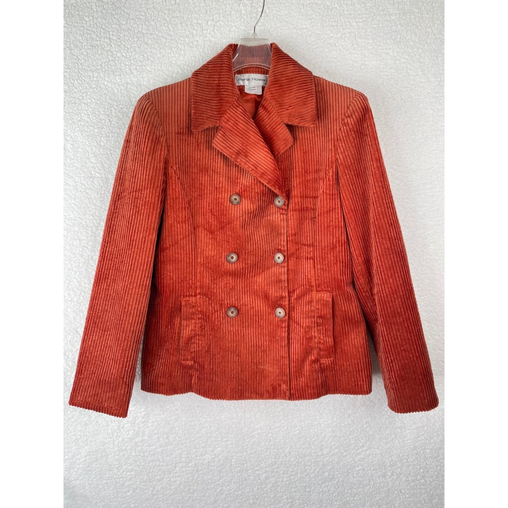 Rena Rowan Womens Burnt Orange Wide Wale Corduroy Double Breasted Blazer Size 12